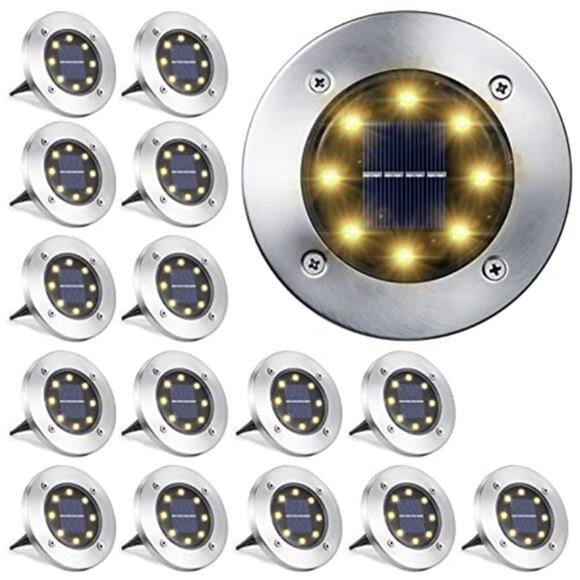 16 Pack Solar Ground Lights 8 LED Waterproof Pathway Garden Lights Warm White main image 2